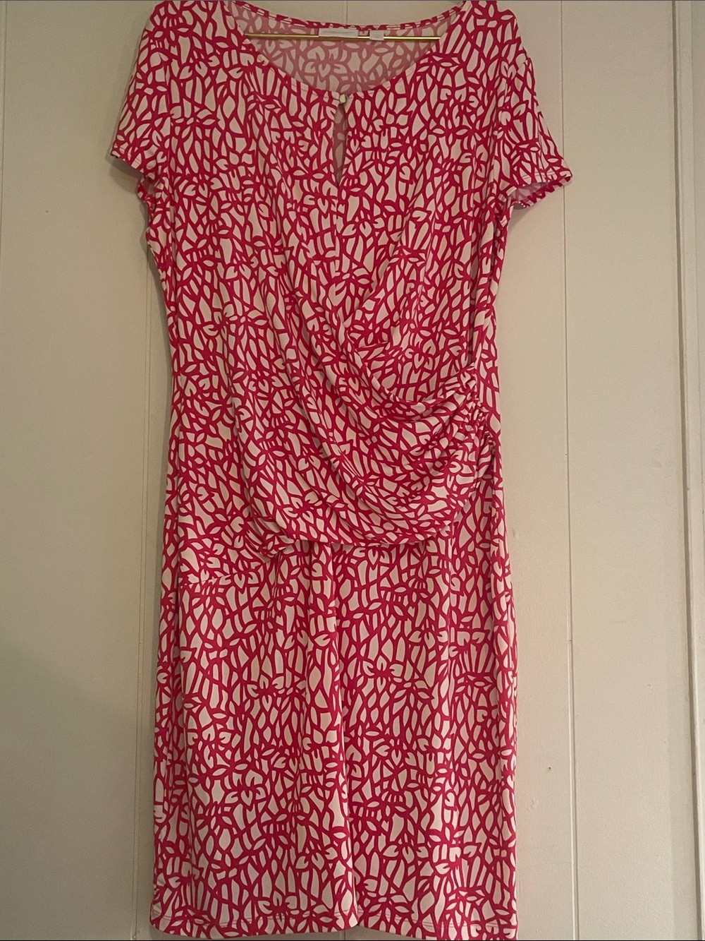 New York & Company Pink and White Abstract Print Midi Dress